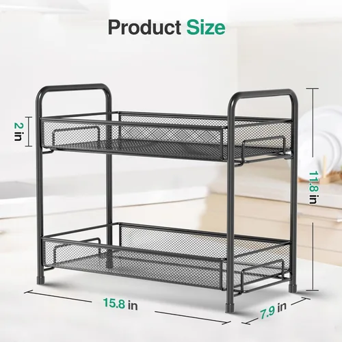 Miniatura 2 de Organizador de especias para encimera, plegable de metal de 2 niveles, a prueba de óxido, estante grande de almacenamiento de condimentos