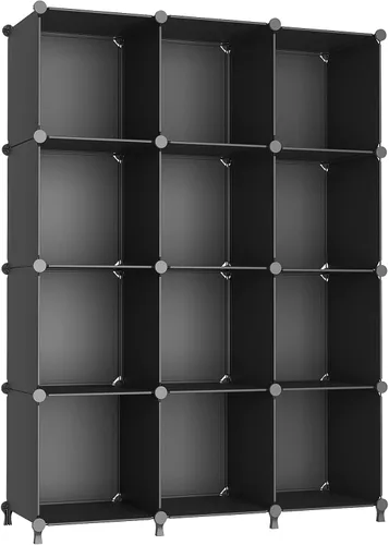 Miniatura 13 de AWTATOS Organizador de almacenamiento de cubos, estantería de 12 cubos, estantería de bricolaje de plástico para armario, estantes de almacenamiento
