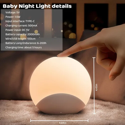 Miniatura 8 de IYT Luz nocturna para bebé, luz de huevo para niños, lámpara de noche táctil de atenuación continua, 7 colores regulables, lámpara táctil