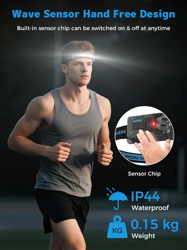 Miniatura 4 de Smiling Shark TD-0123-S - Linterna frontal ultrabrillante de 2400 mAh, recargable con sensor de movimiento manos libres, lámpara de cabeza LED