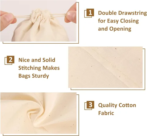 Miniatura 4 de 20 bolsas de algodón para productos, bolsas de almacenamiento de muselina reutilizables de 8 x 10 pulgadas con cordones, bolsas de algodón natural
