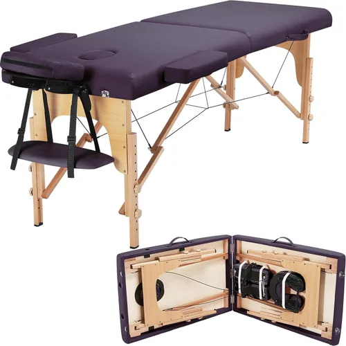 Miniatura 14 de Yaheetech - Mesa de masaje portátil, camas para pestañas, cama de spa, sofá de masaje plegable, mesas de spa ajustables, plegables en 2 con bolsa