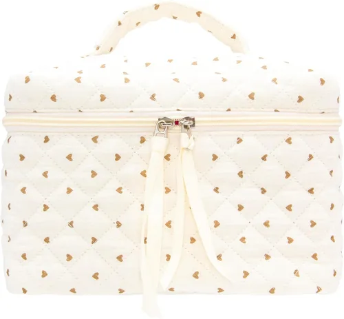 Miniatura 51 de PAZIMIIK - Bolsa de maquillaje de algodón para mujer, grande, acolchada para viaje, Rosa (Bow Pink), Vintage