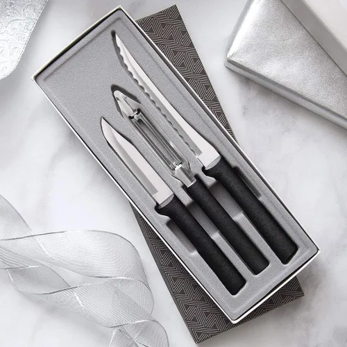 Miniatura 6 de Rada Cutlery - Juego de cuchillos de regalo para pelar, cortar y rebanar de 3 piezas (G218), hojas huecas de acero inoxidable, mangos negros