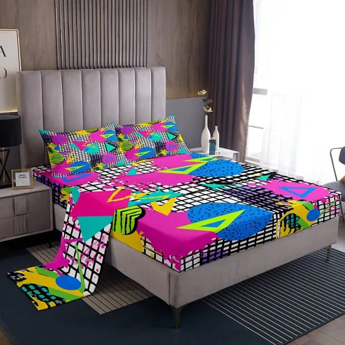 Miniatura 10 de Erosebridal Sábana bajera ajustable de los años 80, juego de sábanas geométricas de los años 80 y 90, decoración de Memphis, 80 estilos para Multi 04