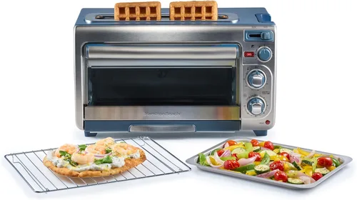 Hamilton Beach Horno tostador de encimera 2 en 1 y tostadora de 2 rebanadas de ranura larga, temporizador de 60 minutos y apagado automático,