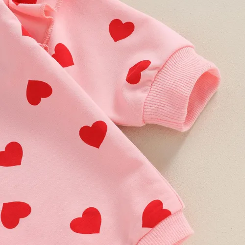Miniatura 110 de SOLILOQUY Traje de manga larga con cuello redondo para el primer día de San Valentín para bebé niño y niña, mameluco de corazón de amor