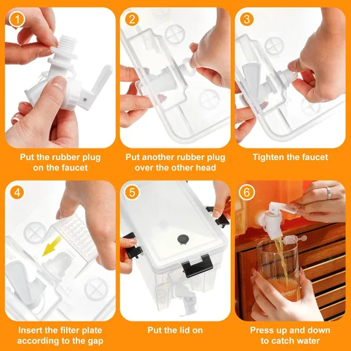 Miniatura 6 de Zhehao Dispensador de bebidas de 1.5 galones para refrigerador con grifo, dispensador de agua con tapas, dispensador de bebidas heladas para bebidas
