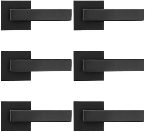 Probrico Paquete de 2 manijas cuadradas falsas para puerta interior que no giran, manijas de puerta francesa de un solo lado, color negro mate