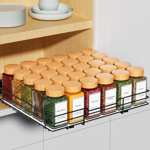 Miniatura 9 de RCHYFEED Estante para especias, organizador de especias de armario extraíble de 2 niveles, altura ajustable, estantes deslizables ultra suaves