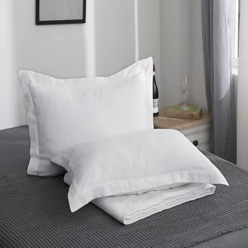 Miniatura 20 de Simple&Opulence Juego de 2 fundas de almohada de lino 100% lino francés lavado, tamaño Queen - Fundas de almohada de color sólido bordado, suave