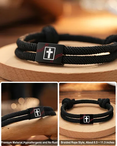 Miniatura 4 de Tarsus Regalos de béisbol/fútbol/fútbol para niños, pulsera trenzada de cruz de fe, regalos de cumpleaños de Navidad para niños y hombres