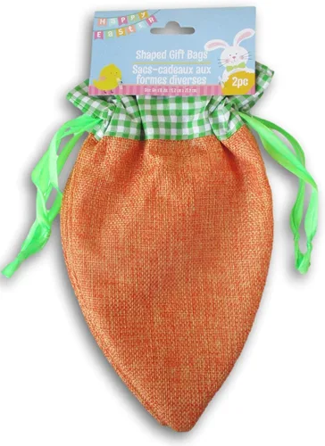 Miniatura 2 de The Spring Shop Bolsas de regalo con cordón en forma de zanahoria de tela de Pascua, 2 unidades, 5 x 9.5 pulgadas