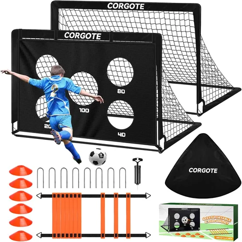 Miniatura 9 de Toddler Soccer Goals for Backyard Set of 2, 4x3ft Portable Pop Up Soccer Net, Kids Soccer Training Equipment with Ball, Cones, Ladder, Scoring Negro