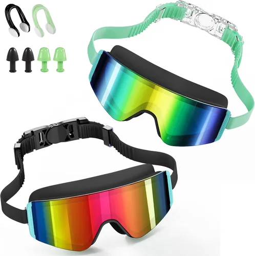 Miniatura 9 de Aegend Paquete de 2 gafas de natación para niños, marco grande, antivaho, silicona suave, a prueba de fugas, protección UV para niños y niñas de 3 a