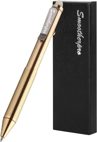 SMOOTHERPRO Erasable Solid Brass Bolt Action Pen,Weighted Heavy Pen Compatible with Pilot FriXion Refill,Durable Pen Clip for EDC Pocket Business