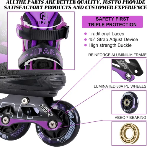 Miniatura 2 de Adjustable Inline Skates for Kids Ages 4–12, Light Up Wheels, Beginner Roller Skates for Boys & Girls, Outdoor & Indoor Skating Gift Negro púrpura