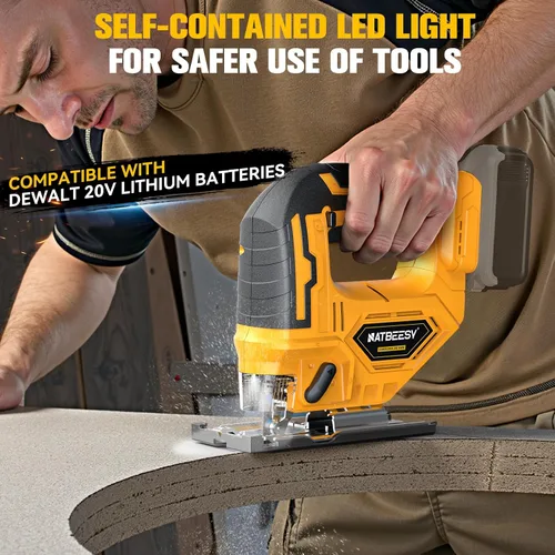 Miniatura 3 de Sierra caladora compatible con batería Dewalt de 20V Max, herramienta de sierra caladora inalámbrica sin escobillas NATBEESY, luz de trabajo LED