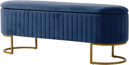 Miniatura 17 de EcoHarbor Living Banco de almacenamiento de 50.5" para pasillo, otomano tapizado con extremo de cama de terciopelo con patas doradas, reposapiés