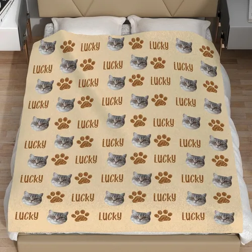 Miniatura 4 de Manta personalizada con cara de gato y nombre de forro polar suave, divertida manta de fotos de varios tamaños, mantas personalizadas para sofá