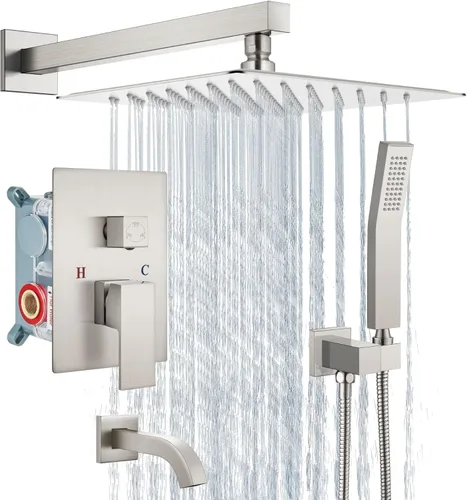 Miniatura 13 de Aolemi Sistema de ducha tipo lluvia, juego combinado de cabezal de ducha con relleno de bañera, ducha de mano de lujo, válvula de montaje en pared
