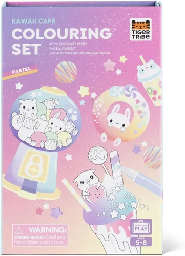 Tiger Tribe Kawaii Café - Juego para colorear en pastel: lindo juego de actividades con calcomanías y marcadores de doble punta para niños, ideal