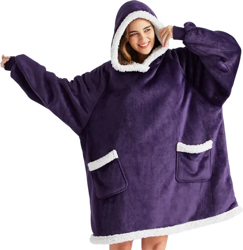 Bedsure Manta con Capucha, Manta Portátil con Capucha como Regalos para Mamá, Regalos de Cumpleaños para Mujeres, Niños y Adolescentes, Sudadera
