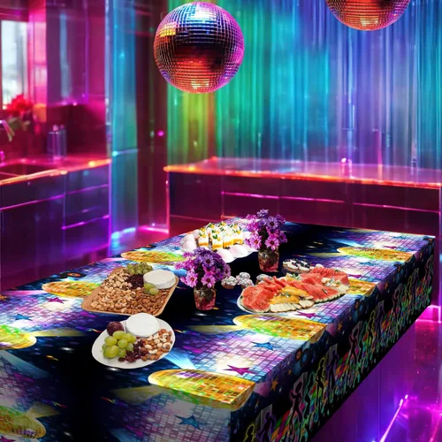Miniatura 5 de Avezano 3 manteles de mesa de discoteca de los años 70 para decoración de fiesta de los años 70, decoraciones de fiesta de plástico de los años 70