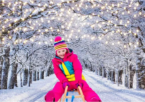 Miniatura 3 de Telón de Fondo Fotográfico de Escena Invernal de 7x5 Pies País de las Maravillas Copo de Nieve Brillo Nieve Paisaje Árbol Decoración Navidad Fiesta