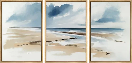 Miniatura 170 de SIGNWIN Lienzo enmarcado para pared, arte con pinceladas de flujo neutro en tonos beige abstractos, ilustraciones, arte moderno, decorativo