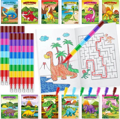 Miniatura 12 de BenLouis 24 mini libros para colorear del espacio exterior para niños con 24 crayones apilables, regalos de fiesta de astronautas, libros