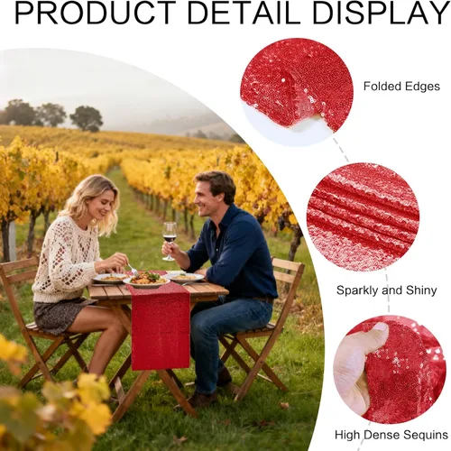 Miniatura 2 de Camino de mesa de lentejuelas rojas, 10 piezas de 12 x 72 pulgadas, camino de mesa con purpurina para fiesta, boda, decoración de bautismo de bebé