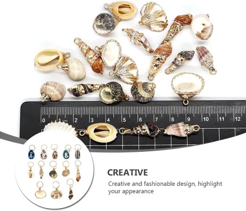 Miniatura 4 de HEALLILY Beavorty - 13 piezas de anillos para el cabello, colgantes de joyería con concha de océano, accesorios para el cabello, puños