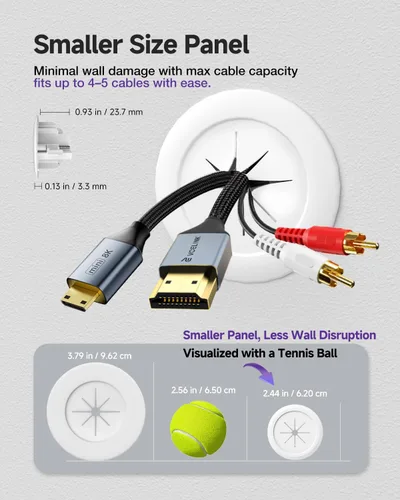 Miniatura 3 de VCELINK Kit de gestión de cables en pared, mini cable de pared de 2.44 pulgadas (2.441 in) para cables de TV/coaxial/HDMI/altavoces, incluye 2 Blanco