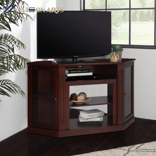 Miniatura 3 de MAISON ARTS Moderno soporte de TV de esquina con centro de entretenimiento de almacenamiento con 2 puertas, mesa de consola multimedia para sala