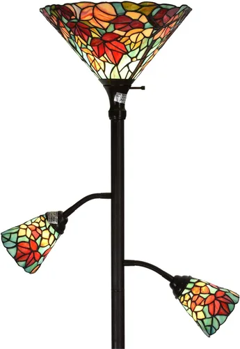 Miniatura 14 de Bieye L10838 Lámpara de pie Tiffany estilo flamenca con vitral y luces laterales para lectura, 177.8 cm de alto (Llama, Rojo)