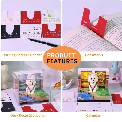 Miniatura 6 de Calendario 3D 2026, Calendario de Escritorio 2026, Calendario de Notas de Arte en Papel 3D Desmontable con Luces LED, Calendarios de Notas