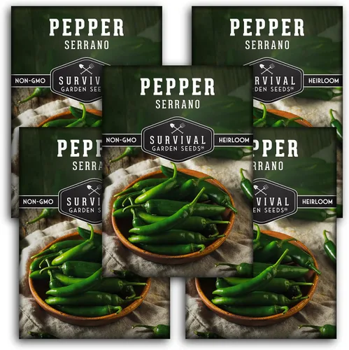 Miniatura 12 de Semillas de pimiento serrano mexicano para plantar Semillas de chile picante fresco y pimiento verde – Variedad tradicional sin OMG para salsa