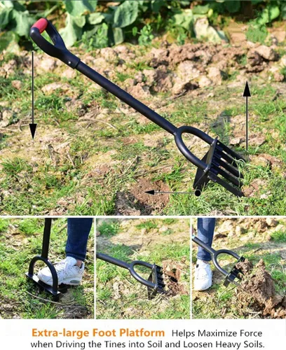 Miniatura 2 de Horquilla resistente de 5 dientes para jardinería - Horquilla de excavación de mango largo, garra desmalezadora de jardín