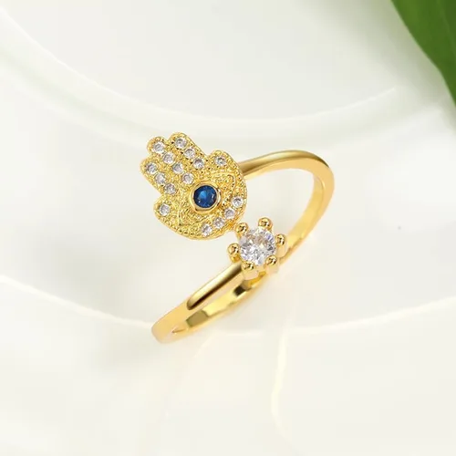 Miniatura 5 de YILUOCD Hamsa - Anillo de mano contra el mal de ojo para mujer, anillo de mano de Fátima Hamsa de ojo malvado, anillo de circonita cúbica azul