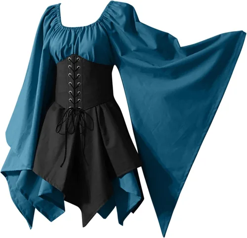 Miniatura 4 de Vestidos medievales de talla grande, disfraz de Halloween para mujer, disfraz vintage de Halloween, sombrero de bruja rosa de hada, para adulto