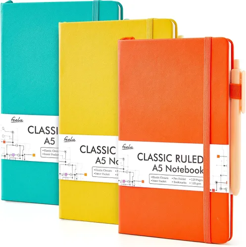 Miniatura 9 de feela Paquete de 3 Cuadernos Diarios a Granel, Cuaderno de Tapa Dura Clásico con Rayas Rayado Diarios con Soporte para Bolígrafo para Mujeres Niñas
