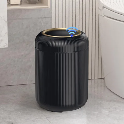 Cubo de basura de baño con sensor de movimiento con tapa, cubo de basura automático de 3 galones/11 litros, cubo de basura negro inteligente, cubo