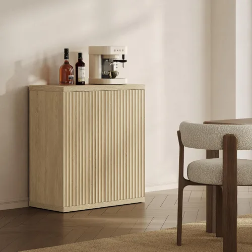 Miniatura 8 de SICOTAS Armario de buffet con aparador de almacenamiento, diseño moderno con puertas y estantes, consola multimedia acanalada, mesa de café