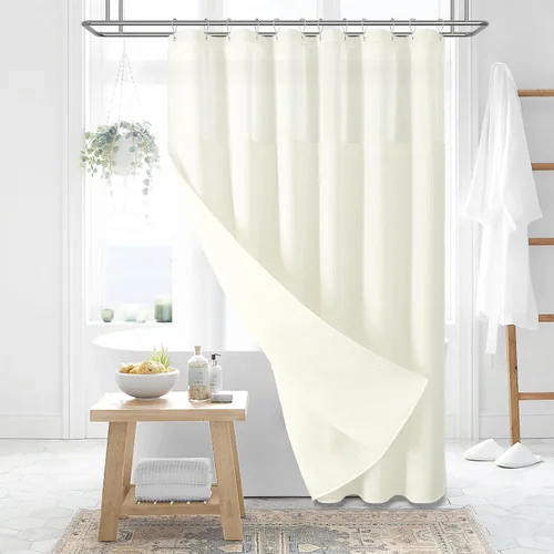 Miniatura 43 de Dynamene cortina de ducha de lino burdeos - cortinas de tela de nido de abeja texturizadas y resistentes para baño, 256GSM, juego de cortinas