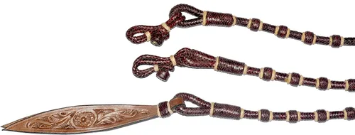 Miniatura 7 de Castaño/Borgoña/Granate Raw Hide Cuerda hecha a mano Nudos a juego Cuero Crudo Caballo Trenzado a Mano Romel Ranch Cuerda/Cuerda Reins-8.5 pies, 52
