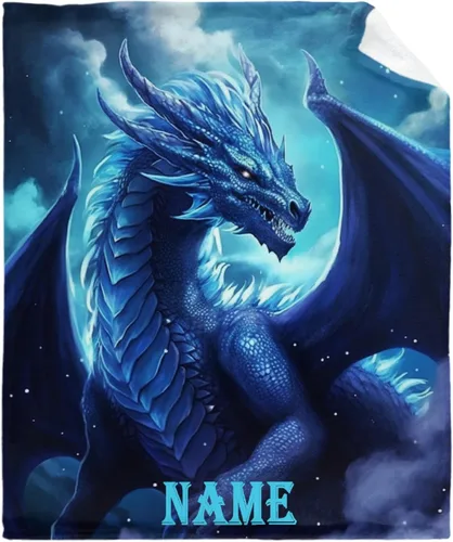 Miniatura 11 de Manta de Dragón Azul, Regalo para Mujeres, Hombres, Niñas, Niños, Amantes de Dragones, Manta de Franela Suave Azul para Sala de Estar, Sofá, Sillón