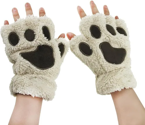 Miniatura 10 de Guantes de garra para disfraz de Halloween, medio dedo, lobo, oso, gato, guantes, guantes de piel sintética para mascarada, cosplay, utilería de mano