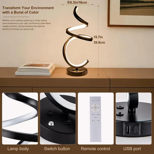 Miniatura 6 de Lámpara de mesa LED en espiral RGB, lámpara de noche creativa regulable, luz moderna que cambia de color para dormitorio, sala