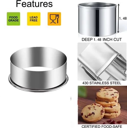 Miniatura 3 de Juego de 6 cortadores redondos de galletas – Moldes circulares de acero inoxidable para pasteles, galletas, albóndigas, pasteles, moldes de dona